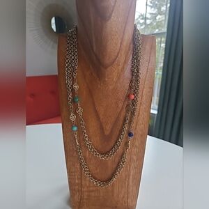 Accessocraft NYC Vintage Double Strand Gold Tone Necklace Signed W/ Quatrefoil